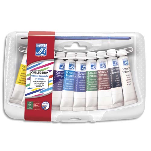 COLLÈGE BOX EN PLASTIQUE DE 10 TUBES DE GOUACHE 10ML. COLORIS ASSORTIS - LOT DE 2