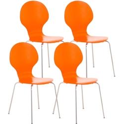 Décoshop26 - Lot de 4 chaises de cuisine salle à manger empilables dossier arrondi en bois orange et métal chromé 10_0003178 - 3000251440720_0