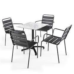 Oviala Business Ensemble table de jardin stratifié marbre et 4 fauteuils gris - Oviala - gris métal 108131_0