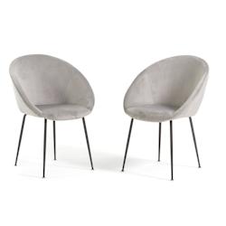 RATTATAN Lot de 2 chaises d’intérieur en tissu doux, pieds en métal, style moderne, pour cuisine, salle à manger ou bureau – IRIS – Gris clai_0