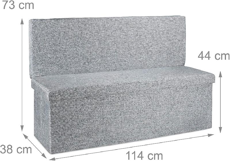 Tabouret pouf banquette de rangement pliant en lin 114 cm gris avec dossier - 140L de capacité - Charge maximale 300 kg_0