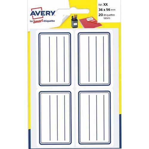 Avery pochette de 120 étiquettes cadre bleu avec lignes, 36x56 mm