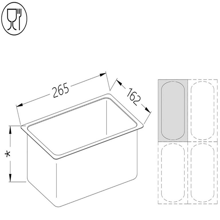 Bac gastronorm 1/4 - H150 mm - Dimensions 265x162x150 mm - Référence B/GN1/4-150_0