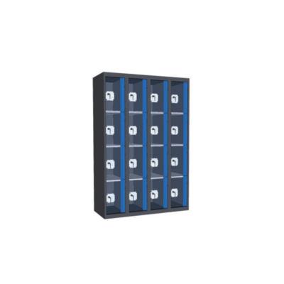 Casiers consigne à monnayeur , portes transparentes, 4 colonnes  de 4 cases larg.300 mm, anthracite/ bleu_0