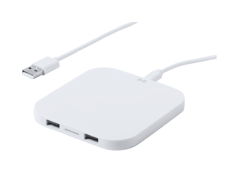 Chargeur sans fil en plastique - 2 ports - Sortie max. 2100 mA - Couleur blanc_0