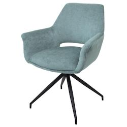 Décoshop26 - Chaise de salle à manger rembourrée avec accoudoirs assise rotatif en tissu gris-bleu structure trépied 04_0006351 - bleu 3000261724094_0