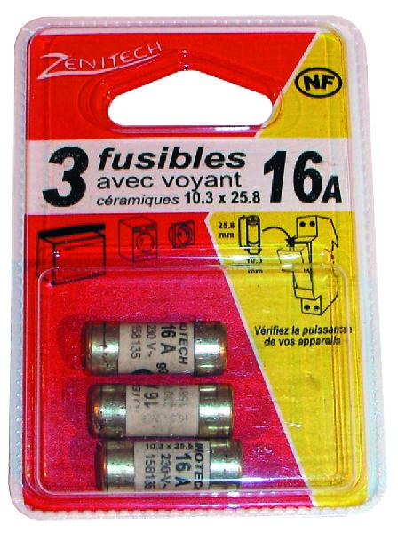 FUSIBLES 10,3X25,8 16A AVEC VOYANT (BOX DE 3)