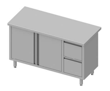 Meuble bas table de travail inox centrale avec deux tiroirs  à droite portes battantes 1200x600x900 soudée - 932806120_0
