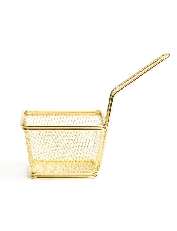 Mini panier à frites carré en inox - Couleur or - 10x9x7cm - Marque COMAS_0