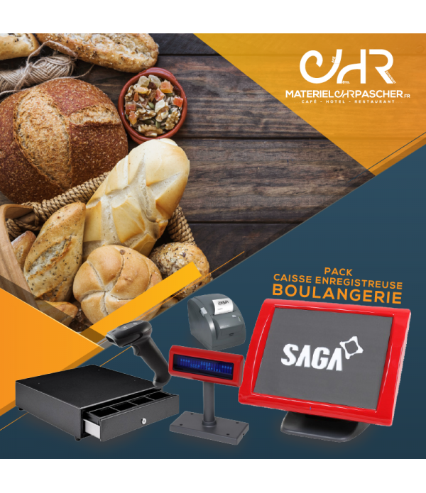 Pack caisse enregistreuse tactile boulangerie - Saga avec lecteur code-barre, logiciel norme 2018 et accessoires_0