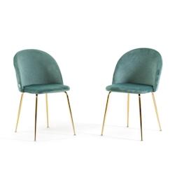 RATTATAN Lot de 2 chaises en velours avec pieds en métal, design élégant pour cuisine, salle à manger, bar ou restaurant – Sara – Vert jade/Or_0