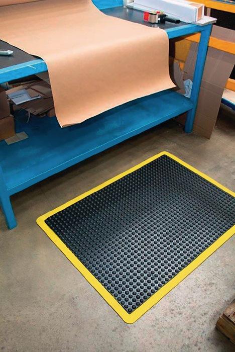 Revêtement de sol antidérapant pour poste de travail - Tapis fini L1200xL900xép.14 mm noir/jaune en SBR-caoutchouc COBA_0