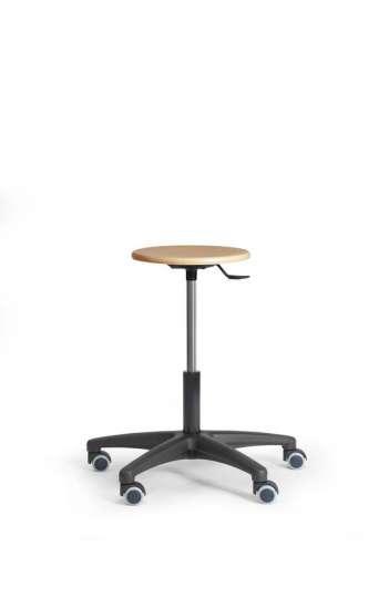 Tabouret de bureau - Assise bois fixe - Réf. TABBOISFIXVMRS - Vérin moyen - Piètement nylon - Roulettes sols durs_0