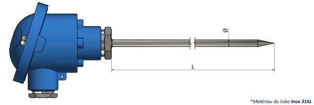 Thermocouple avec tête de raccordement type A à piquer - TH21 - Types K, N, J, T, E, R, S, B_0