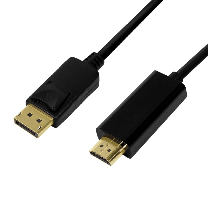 LogiLink CV0129 - Câble DisplayPort vers HDMI 5m - Noir - Connecteurs Mâles Plaqués Or - DisplayPort 1.2_0