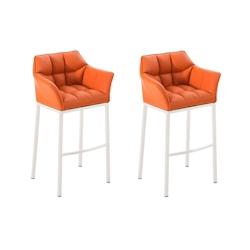 CLP Ensemble de 2 tabourets de bar Damaso en similicuir avec piétement en métal Orange/Blanc - orange polyester 304027_0