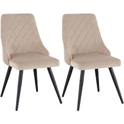 Décoshop26 - 2 chaises de salle à manger en tissu velours crème rembourré couture losange pieds en métal noir CDS09338 - noir 3000466069600_0