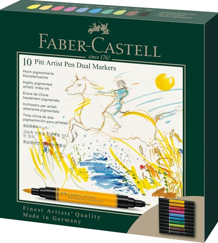 FABER-CASTELL Boîte de 10 marqueurs Pitt Artist Pen Dual Marker India, double pointe, encres assorties - 4005401620105_0