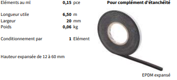 Joint mousse d'étanchéité en EPDM expansé - COMPRIBAND 801241 - Longueur 6,50 m, Largeur 20 mm_0