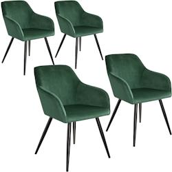 Tectake 4 Chaises MARILYN Design en Velours Style Scandinave - vert foncé/noir -404027 - vert plastique 404027_0
