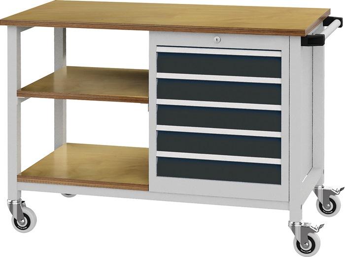 Établi l.1200xP540xH880 mm hêtre Multiplex gris clair/gris anthracite 5 tiroirs_0