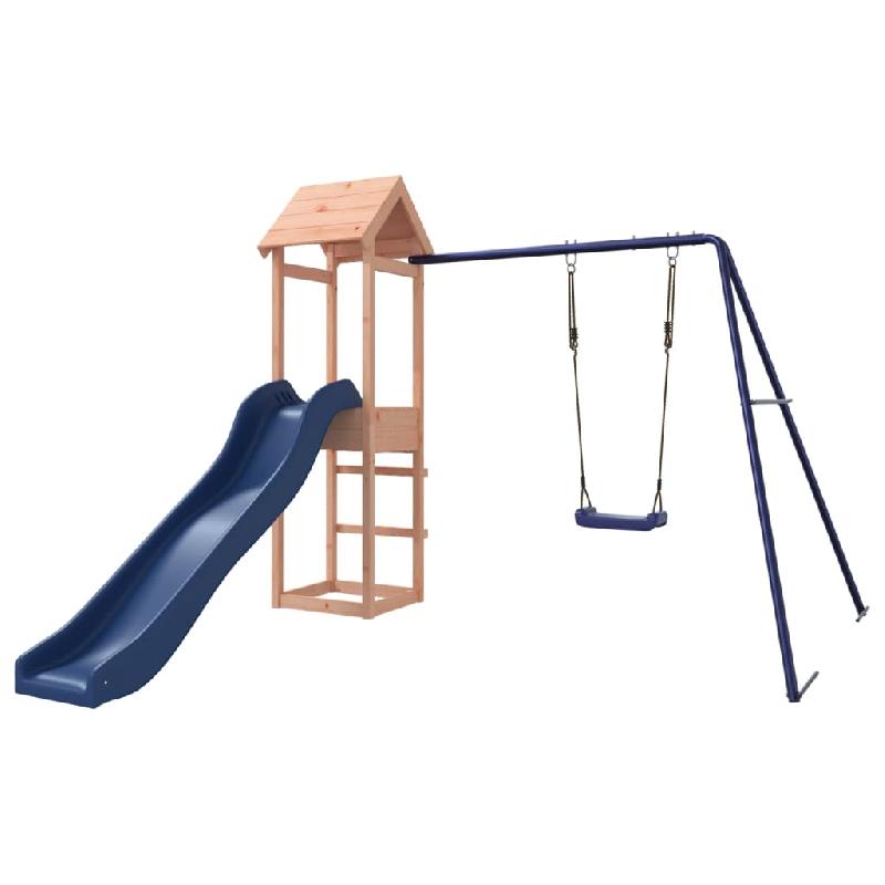 Aire de jeux d'extérieur en bois massif de Douglas 238 x 315 x 194 cm avec balançoire, toboggan ondulé et bac à sable - Réf : 02_0004888_0