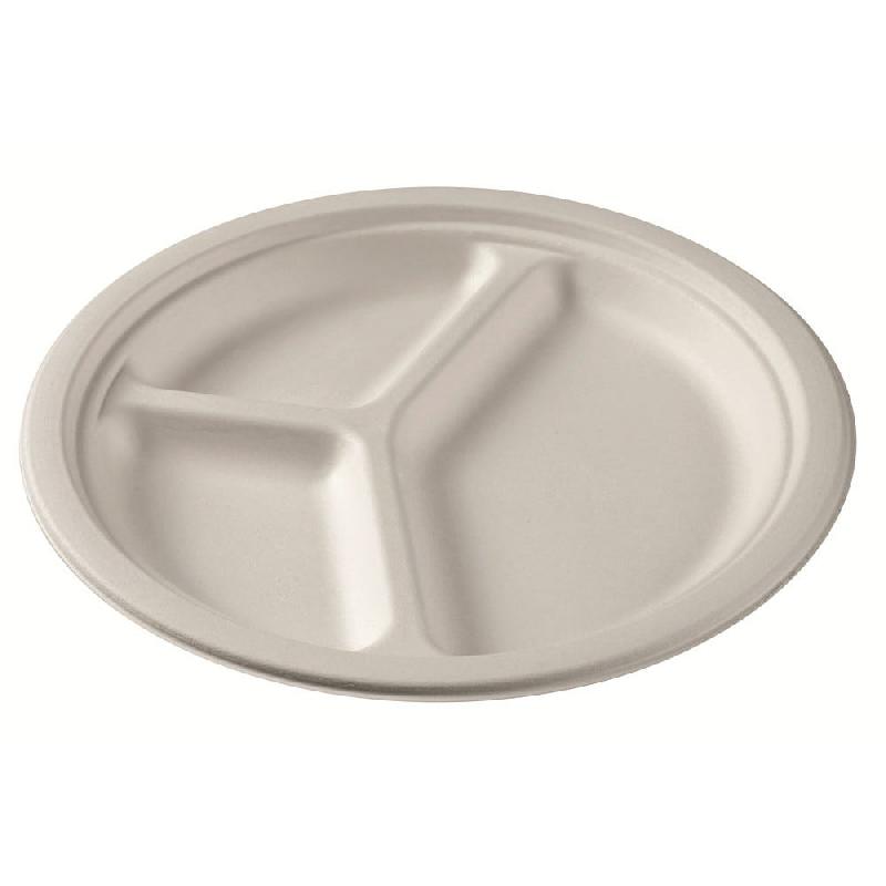 Assiette ronde 3 compartiments bagasse blanche Ø26cm - par 400_0