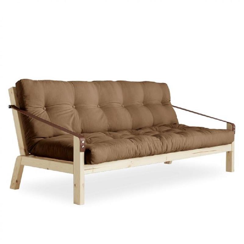 BANQUETTE FUTON POETRY EN PIN MASSIF COLORIS MOCCA COUCHAGE 130 X 190 CM._0