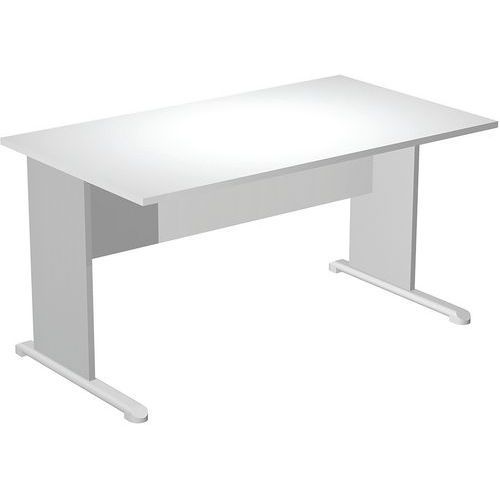 BUREAU DROIT PIEDS L FAST - 140 CM - BLANC - GRIS ALU/ALU