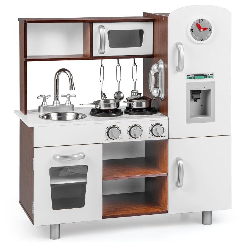 Cuisine pour enfants en bois avec sons et lumières réalistes - cuisinière, micro-ondes, four, machine à glaçons, évier, ustensiles, téléphone, horloge - Réf : 20_0008382_0
