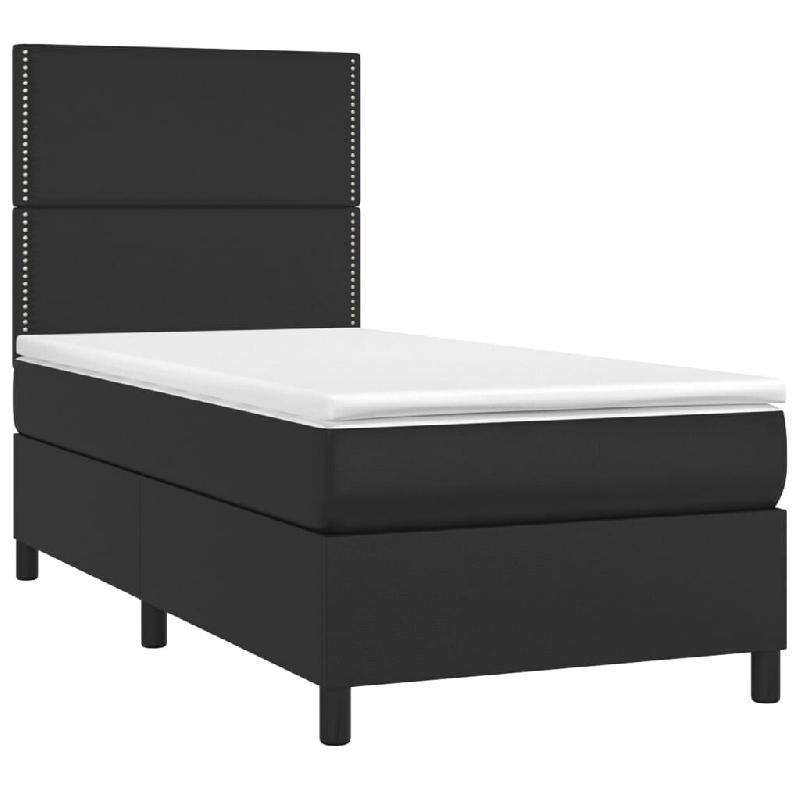 Décoshop26 - Cadre de lit LED avec sommier tête de lit matelas 90x190 cm synthétique noir TDL0209078 - noir 3001670482728_0