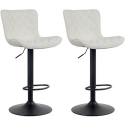 Décoshop26 - Lot de 2 tabourets de bar coutures décoratives pied trompette hauteur réglable en métal noir assise en tissu crème 10_0004142 - noir_0