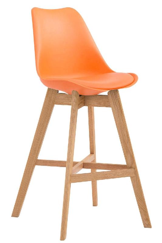 Décoshop26 - Tabouret de bar style scandinave avec repose-pieds en bois assises en plastique et synthétique orange 10_0000933 - 3000721369605_0