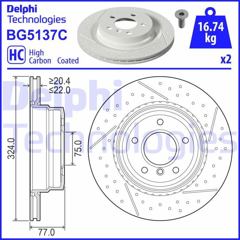 Disque de frein Delphi BG5137C - boîte de 2 disques - arrière - fendu/poinçonné/ventilé_0