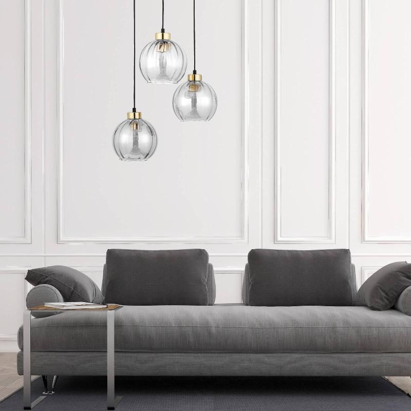 TK LIGHTING SUSPENSION DEVI, TRANSPARENTE À 3 LAMPES RONDE