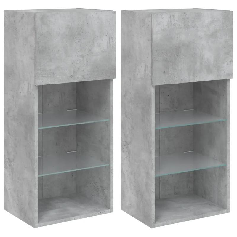 Helloshop26 - Lot de 2 meubles TV muraux design moderne avec lumières LED 40,5 x 30 x 90 cm en bois d'ingénierie gris béton 02_0049378 - gris verre_0