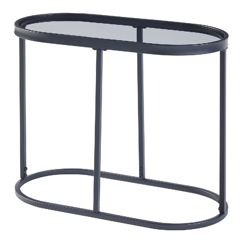 Helloshop26 - Table basse console d'appoint avec plateau ovale métal verre trempé 55 x 28 x 45 cm noir 03_0010818 - 3000225424022_0