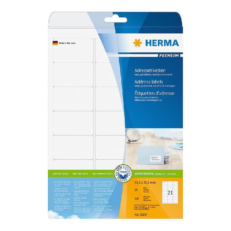 HERMA ETIQUETTE BLANCHE PREMIUM - HERMA - 63,5 X 38,1 MM - POCHETTE DE 525 ÉTIQUETTES