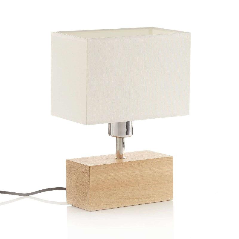 SPOT-LIGHT LAMPE TABLE THEO ABAT-JOUR BLANC, PIED CHÊNE HUILÉ