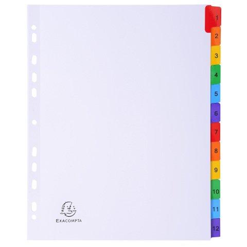 LOT DE 2 - INTERCALAIRE A4+ CARTE BRISTOL BLANCHE EXACOMPTA 12 ONGLETS NUMÉRIQUES MULTICOLORES 1 JEU