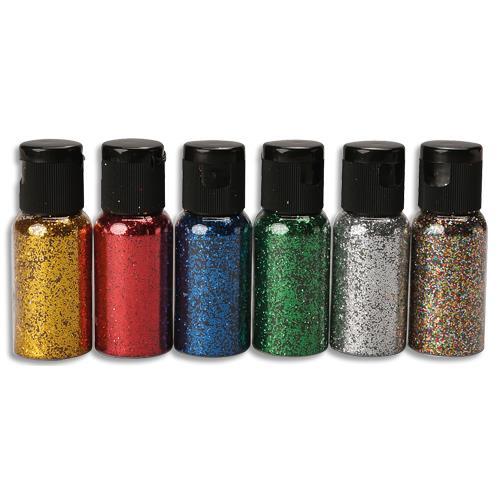LOT DE 6 SHAKERS DE PAILLETTES O'COLOR 35ML, COULEURS VIVES ASSORTIES