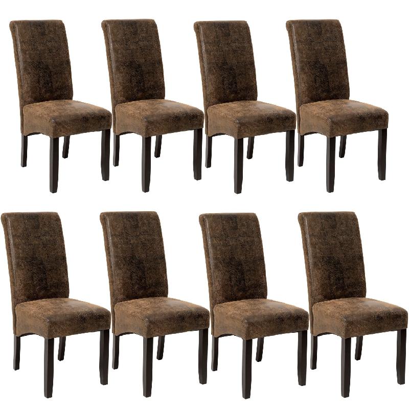 Lot de 8 chaises - Design carré élégant marron - Pieds noirs en bois massif - Salon, cuisine, salle à manger - Modèle 08_0000070_0