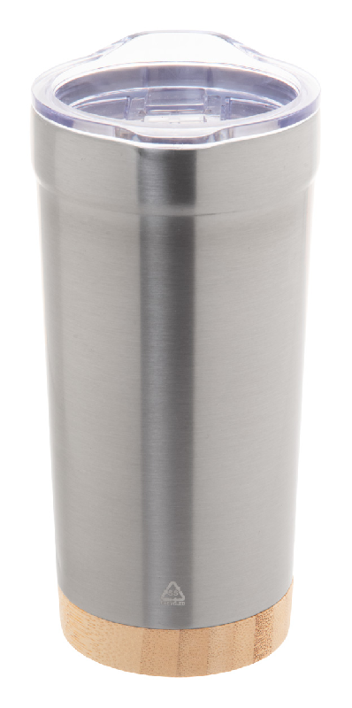 Mug thermos - isotherme à double paroi en acier inoxydable recyclé - base en bambou - 600 ml_0