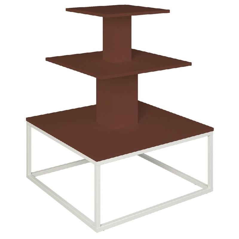 Présentoir 3 niveaux base métal blanc Vertigo lie de vin 90x90x117cm_0