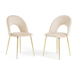 RATTATAN Lot de 2 chaises d’intérieur MARGOT en velours avec dossier galbé et pieds en métal, élégantes et modernes pour la maison et les resta_0