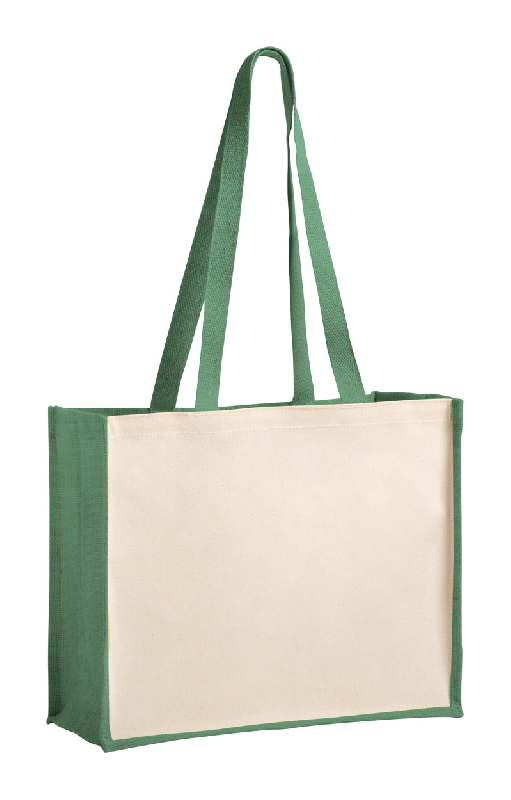 Sac shopping - jute laminée et coton laminé - anses longues - couleur vert - 185 gr_0