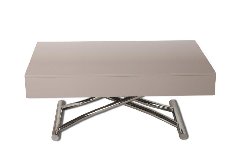 Table Basse Relevable Cube Taupe Brillant Extensible 12 Couverts