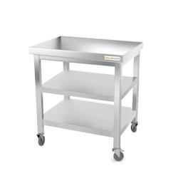 Table de travail en inox 800 x 800 mm avec 2 étagères sur roulettes PREMIUM / GOLDINOX - gris inox 3701770806157_0