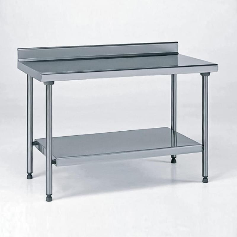 Table inox TS 15N démontable sur mesure à dosseret + étagère pieds ronds largeur 700 mm (Longueur, mm: 1401 à 1600 Réf-604154-44)_0