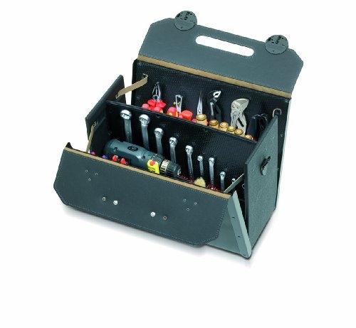 PARAT 17000581 Top Line - Mallette à outils avec paroi centrale en cuir de vache et plastique HDPE - Noir - 460 x 210 x 340 mm_0